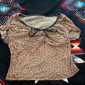 ROMWE Leopard Print Top with Black Accents